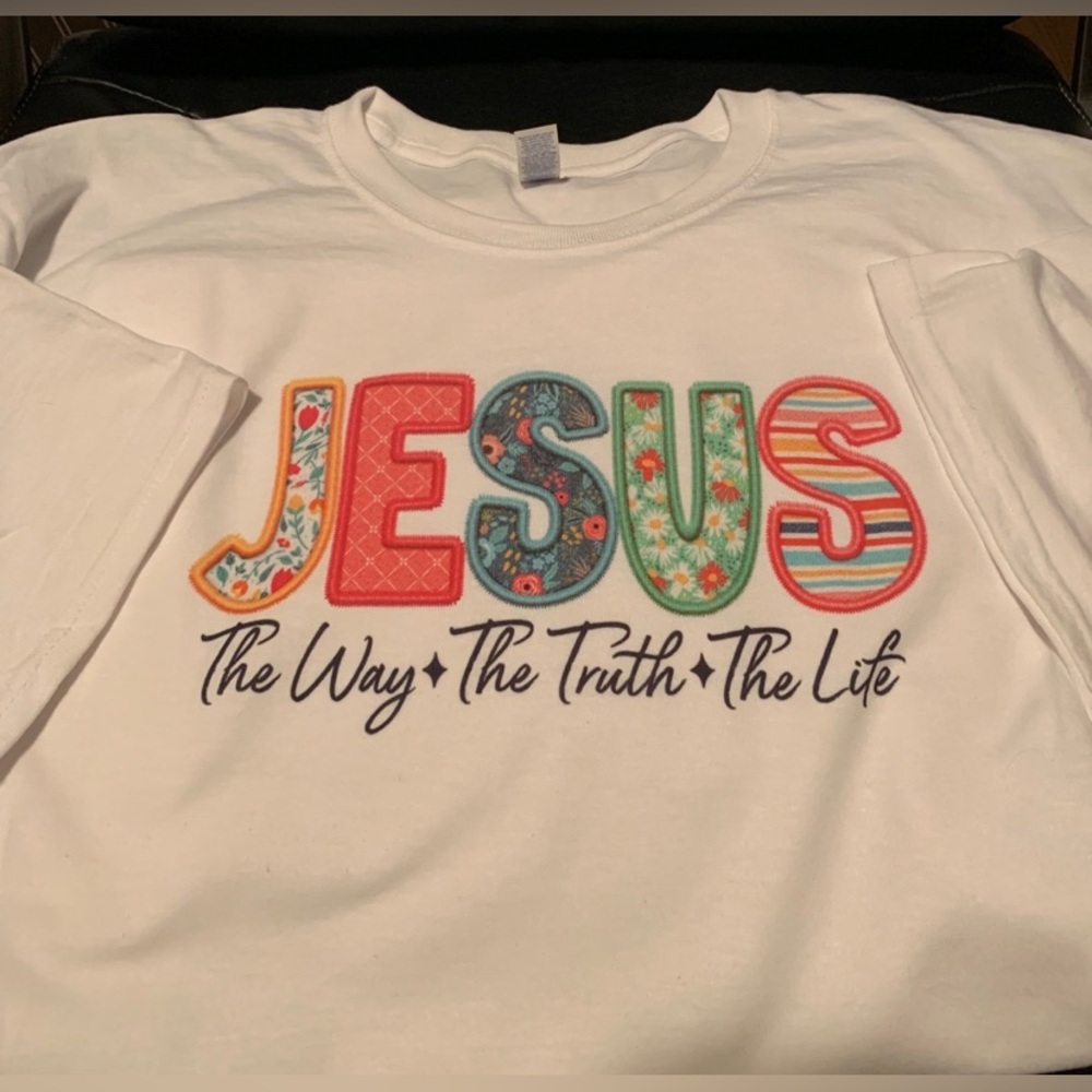 Jesus The Way The Truth The Life T-shirt / faux embroidery /Christian religious